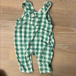 Angel Dear Green and White Checkered Overalls